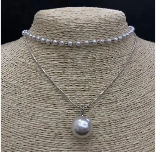 Podwójny choker na szyję z akrylowymi koralikami w kształcie kulek, o średnicy 14 mm, długość 32–38 cm, w kolorze szarego metalu