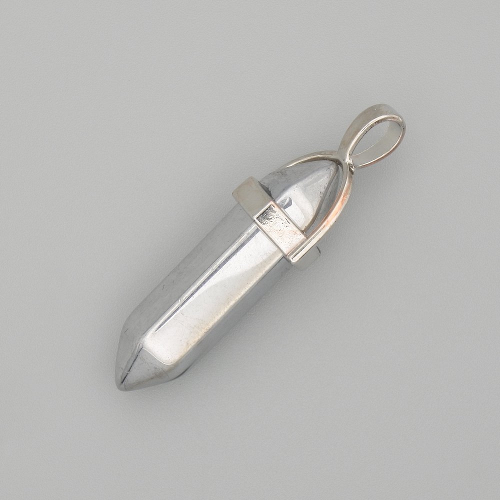 Wisiorek z hematitu, kolor srebrzysty, sześciokątny, 4 cm+