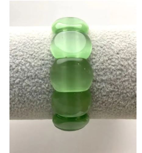 Bransoletka z zielonego kociego oka, kolor zielony, owalne ogniwa 18×12 mm, długość około 18 cm, elastyczna