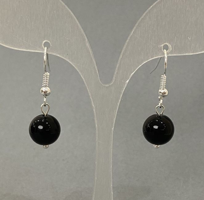 Kolczyki z agatu, gładka kuleczka, średnica 10 mm, długość 30 mm+