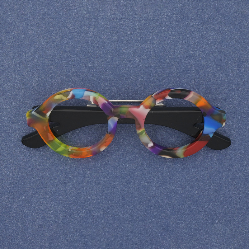 Broszka w kształcie okularów, akryl i metal srebrzysty, 65×25 mm+