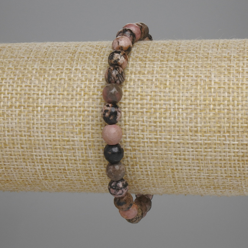 Bransoletka z rodonitu, fasetowana kula, średnica 6 mm, długość 18 cm, elastyczna