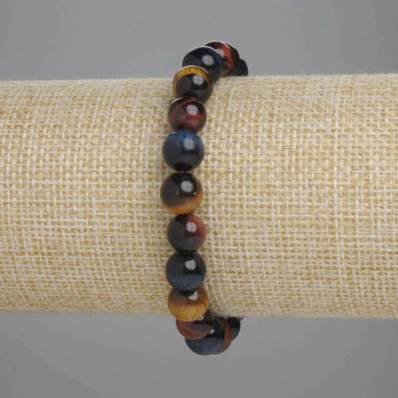 Bransoletka z byczego oka, tygrzego oka i sokolego oka – gładkie kule, średnica ok. 8 mm, długość ok. 18 cm, elastyczny sznurek