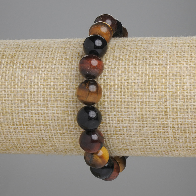 Bransoletka z byczego oka, tygrysiego oka i sokolego oka — gładkie kulki, średnica 10 mm, długość 18 cm, elastyczna