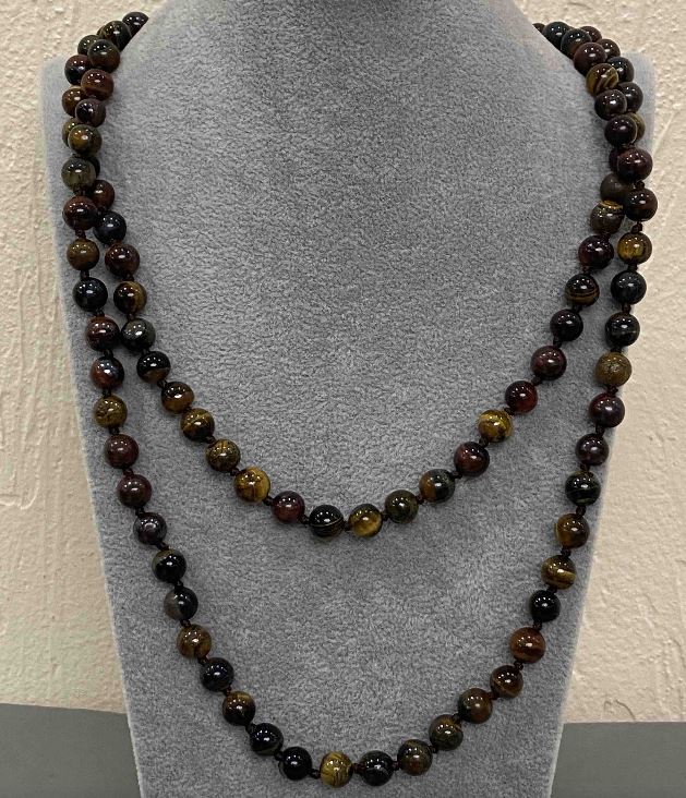 Długie naszyjniki z sokolim okiem, tygrysim okiem i byczym okiem, gładkie kulki 8 mm, długość 120 cm