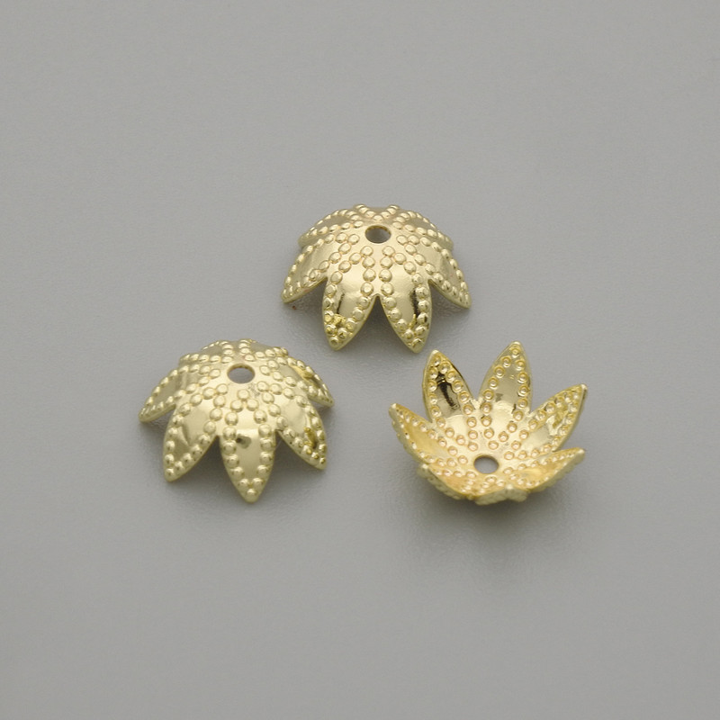 Czapeczka do koralika, kolor metalu złoto, średnica 8,5 mm ± otwór 0,8 mm ± opakowanie 10 szt.