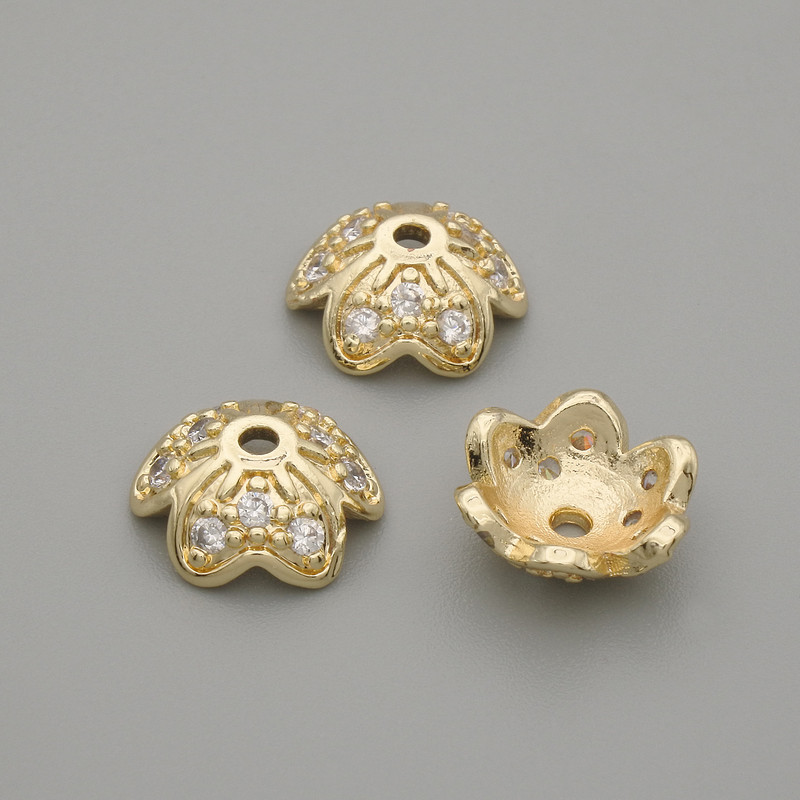 Czapeczka do koralika, kolor metalu złoty, średnica około 10 mm, otwór 1,4 mm, za 1 szt.