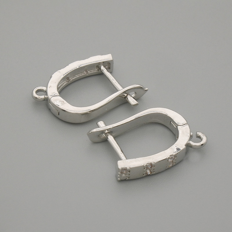 Bigle do kolczyków z białymi cyrkoniami, metal srebrzysty, 15×3 mm ± para