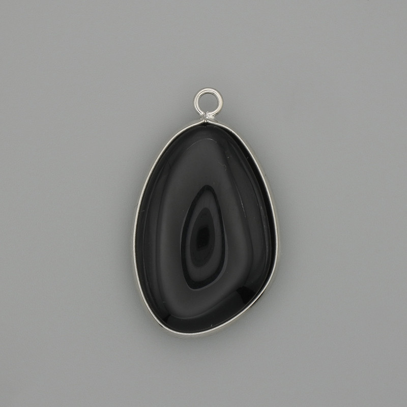 Wisiorek Czarny agat w metalowej oprawie w srebrzystym kolorze 30x22 mm+