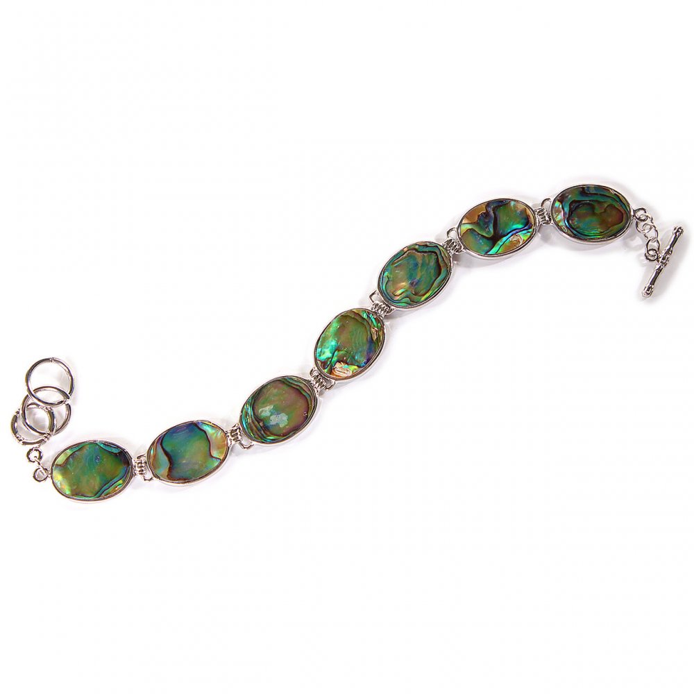 Wyprzedaż Bransoleta z Haliotis z 7 kamieni owalnych, zapięcie typu toggle