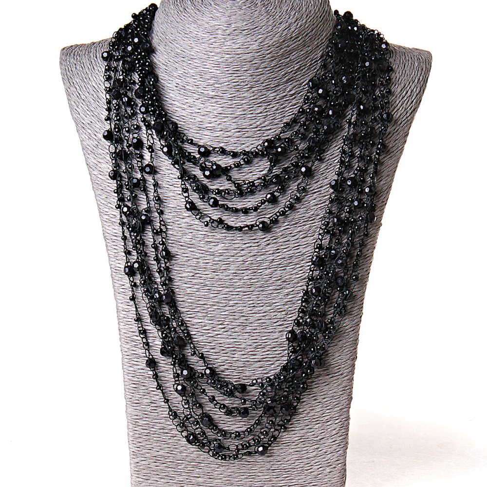 ( 140 cm ) Naszyjnik pajęczynowy z okrągłymi zawieszkami, czarny