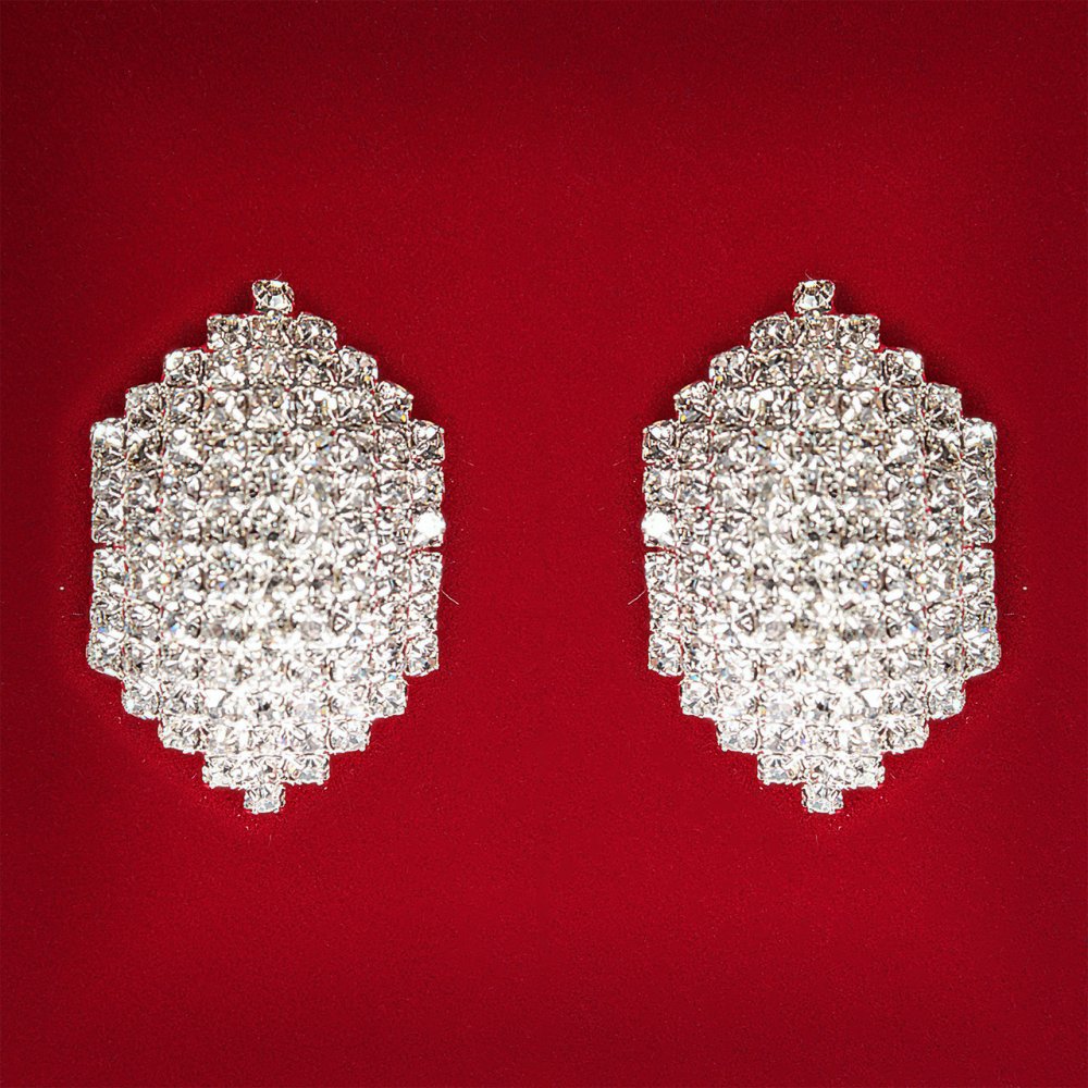 ( 22x22 mm ) Damskie kolczyki z białymi cyrkoniami, jasny metal, ślubne, wieczorowe, kolczyki sztyftowe, klasyczne, średniej wielkości