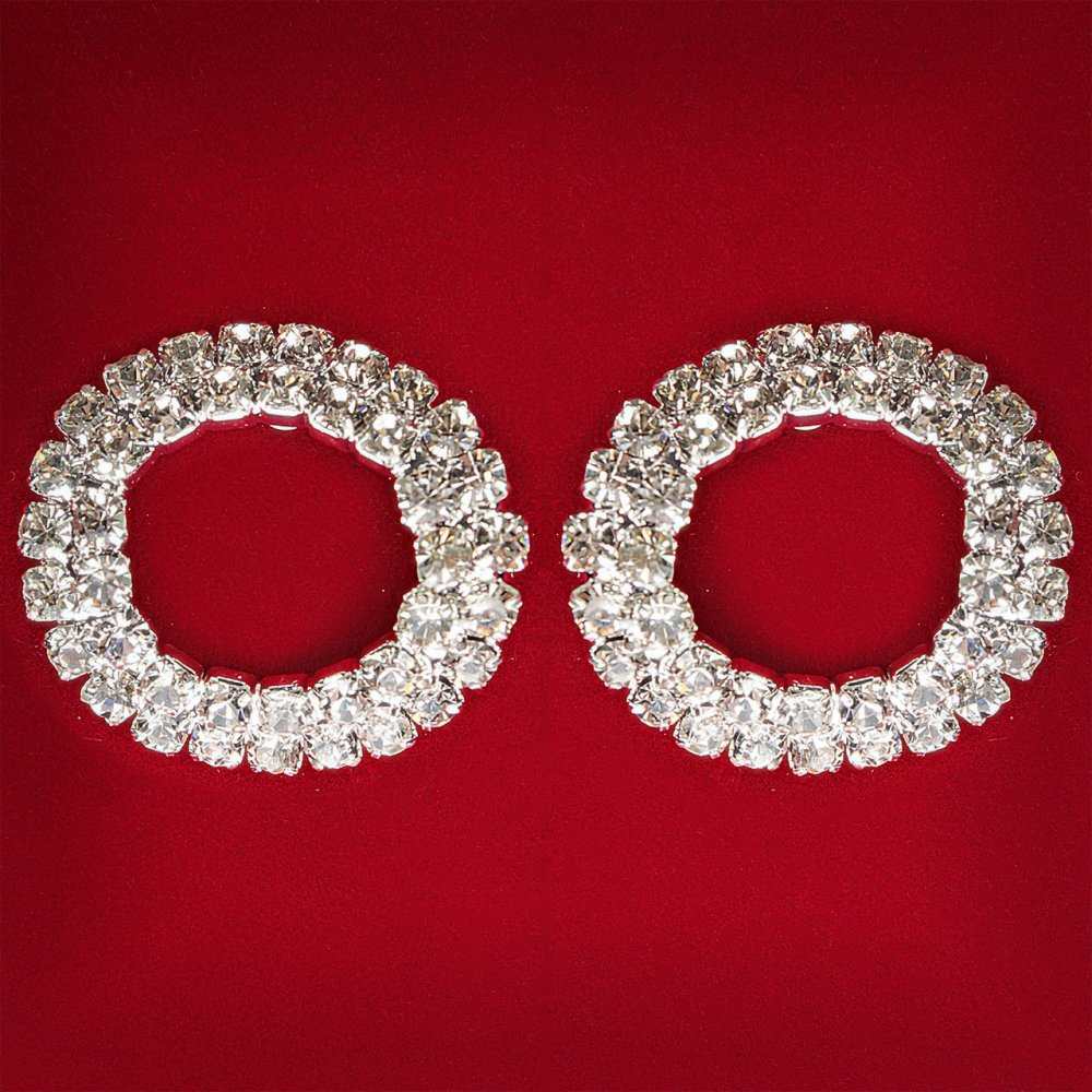 (25 mm) Kolczyki damskie z białymi cyrkoniami, jasny metal, ślubne, wieczorowe, sztyfty, okrągłe, średnie