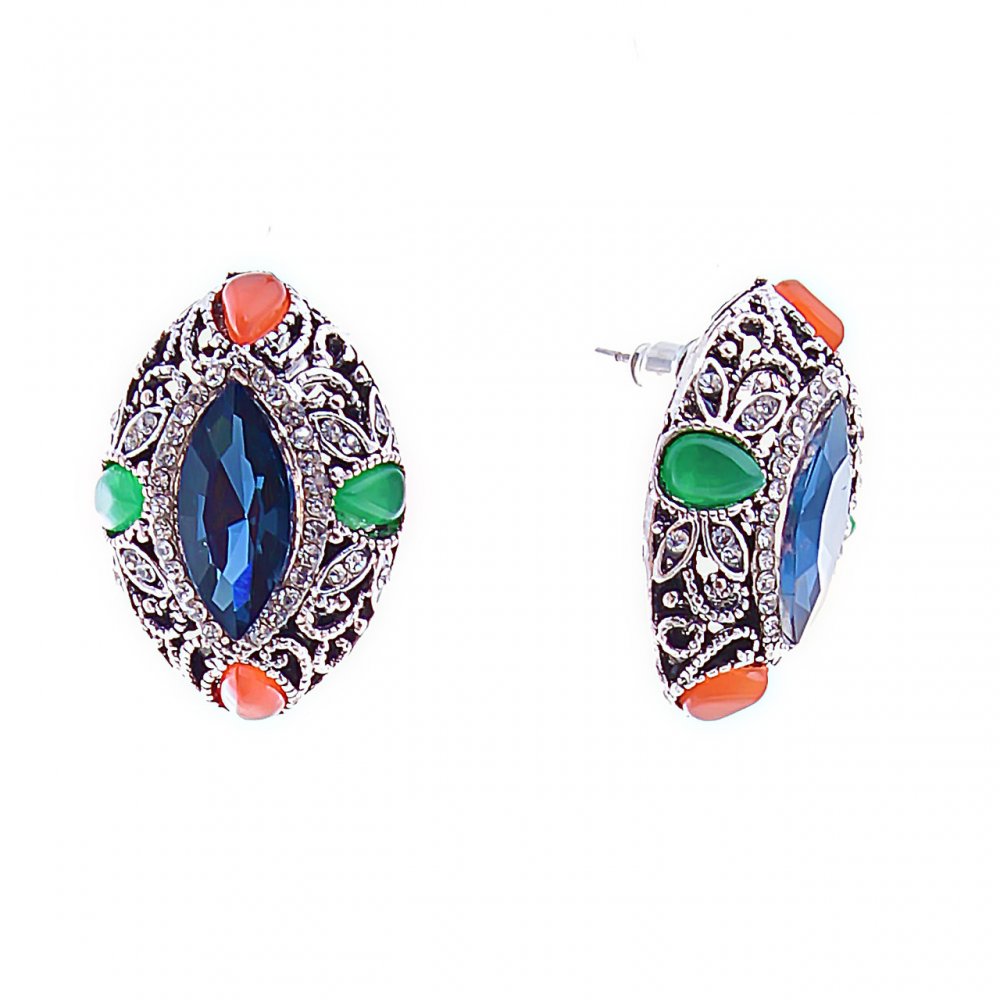 Kolczyki sztyftowe z niebieskimi kryształami «Markiz»