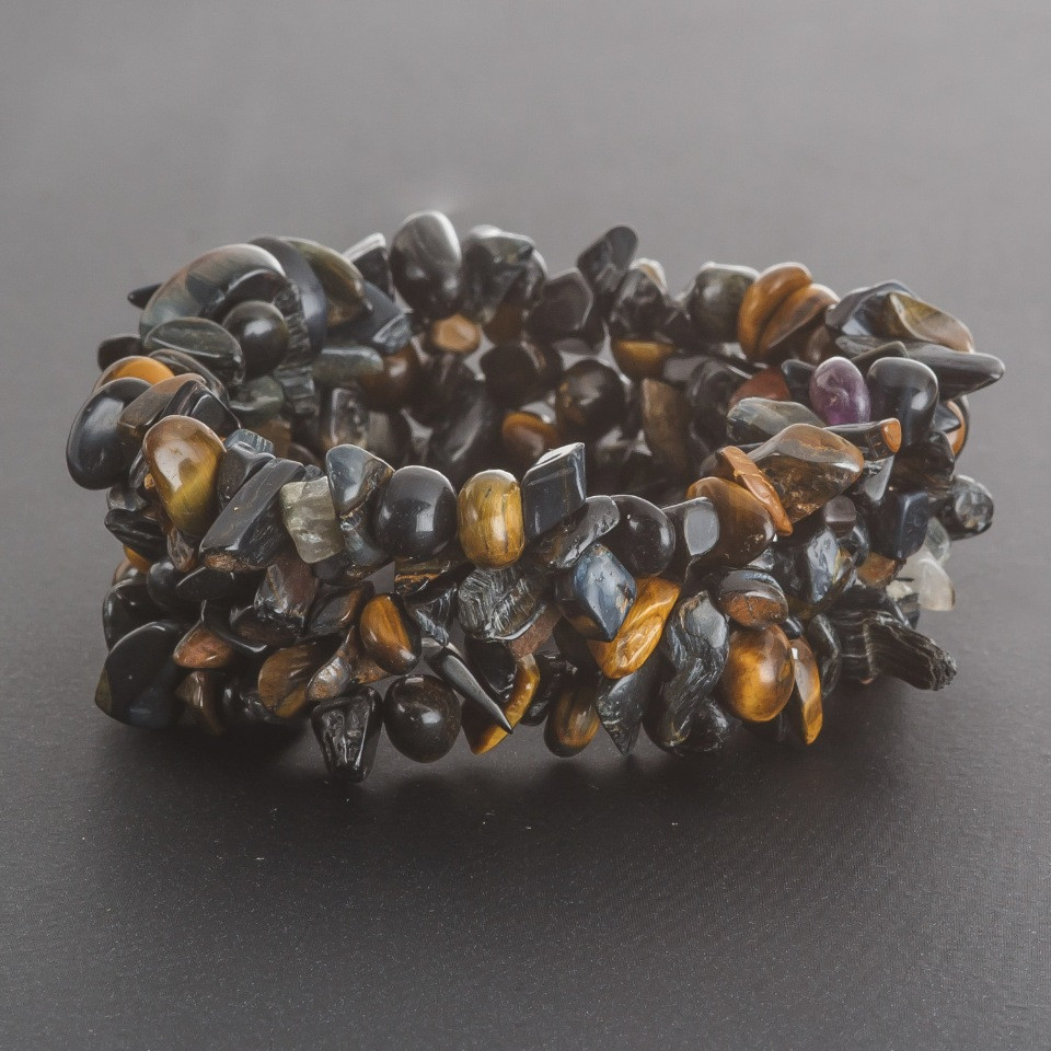 Bransoletka z sokolim okiem „kamienna kruszyna” na elastycznej gumce