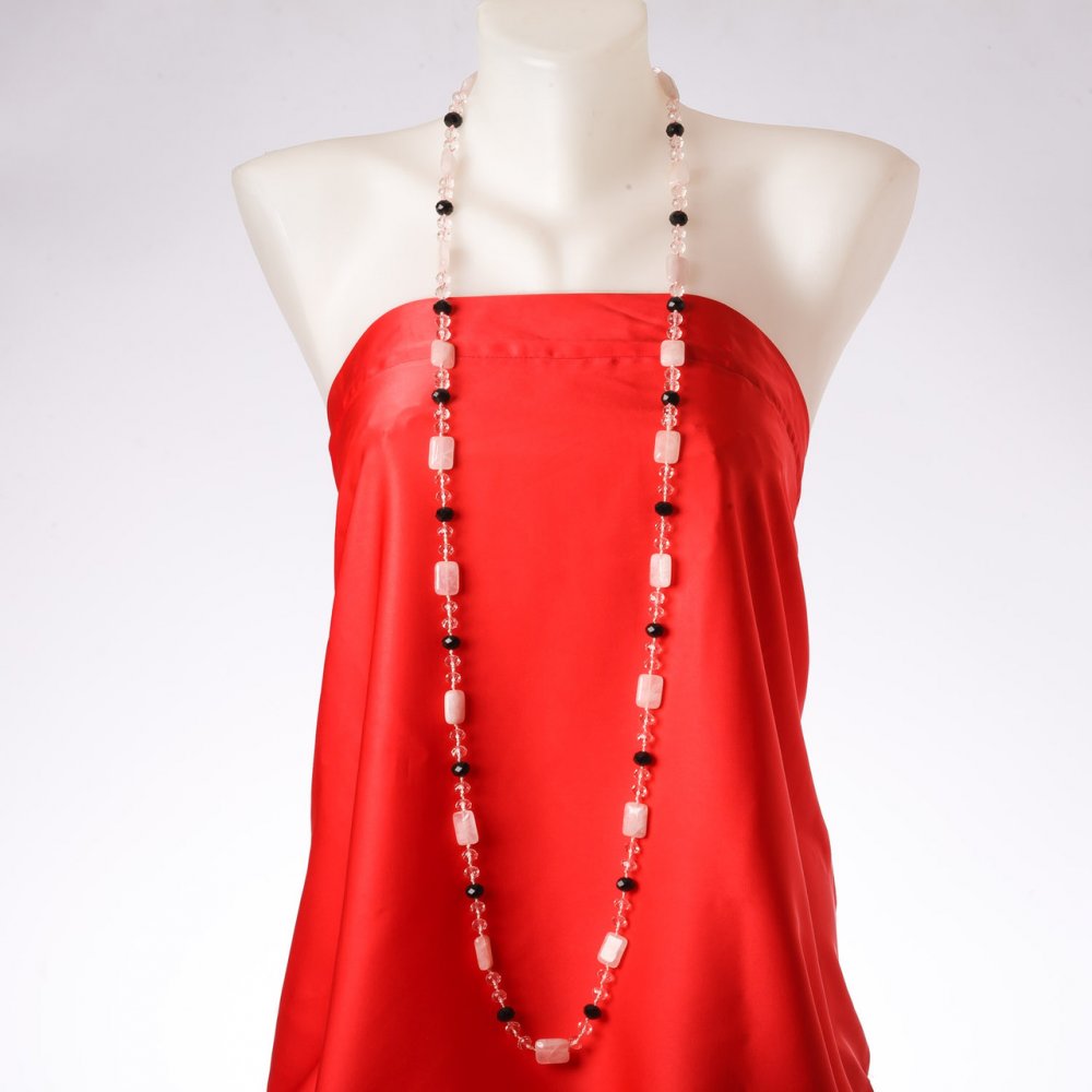 Wyprzedaż Naszyjnik długi „Gwiazdozbiór Oriona” z naturalnym kwarcem różowym, „czeskie kryształy”, długość 120 cm