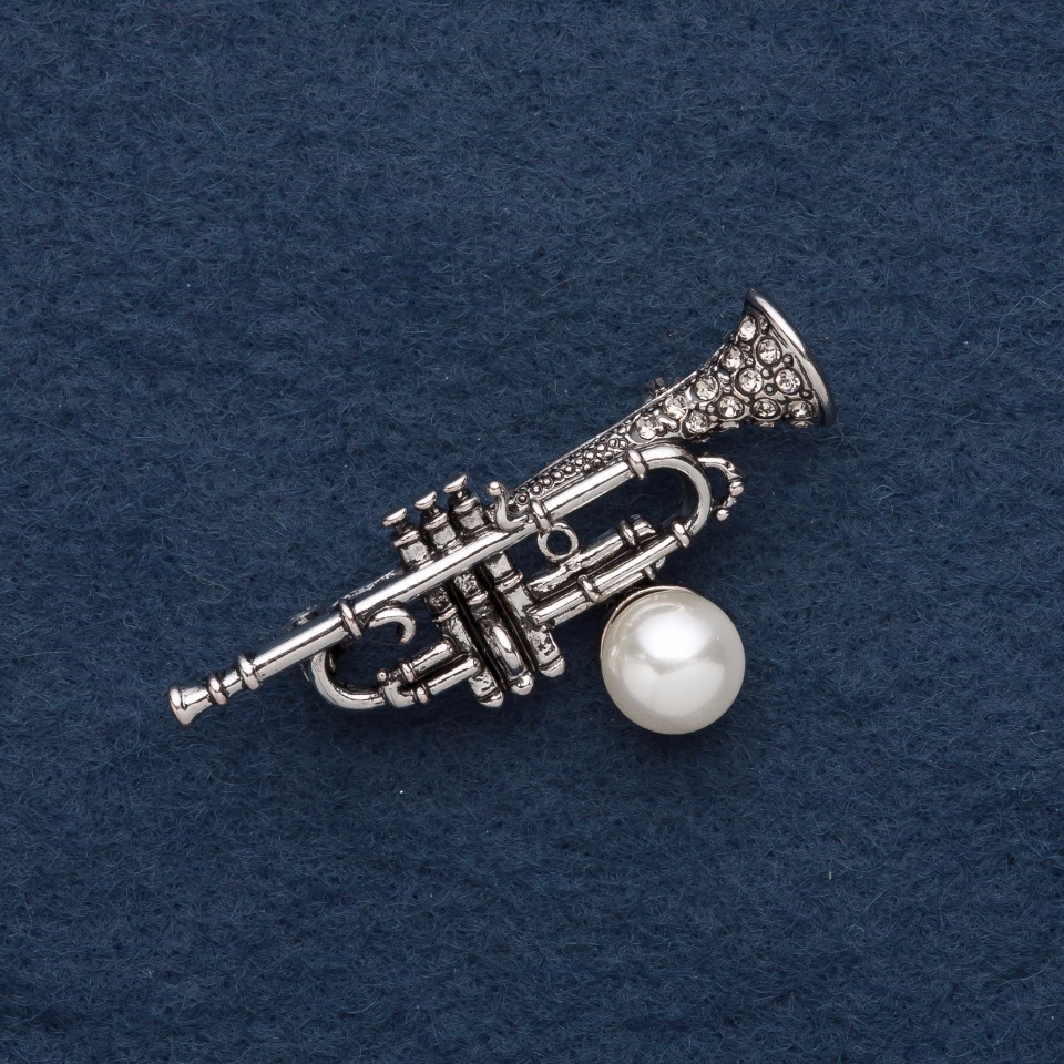 Broszka „Tuba” 5,5×2 cm, metal jasnoszary