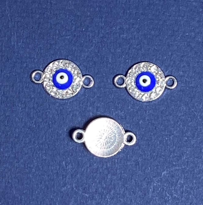 Łącznik z kryształami w kształcie oczka „Oczko” 1,8 cm, srebrny połysk. 3 szt.