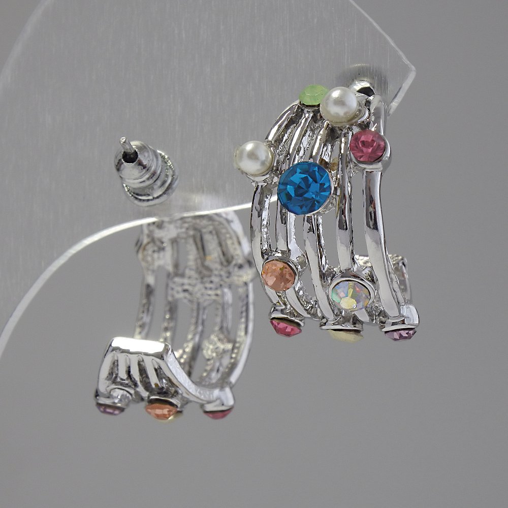 Damskie kolczyki z kolorowymi cyrkoniami, długość 2 cm