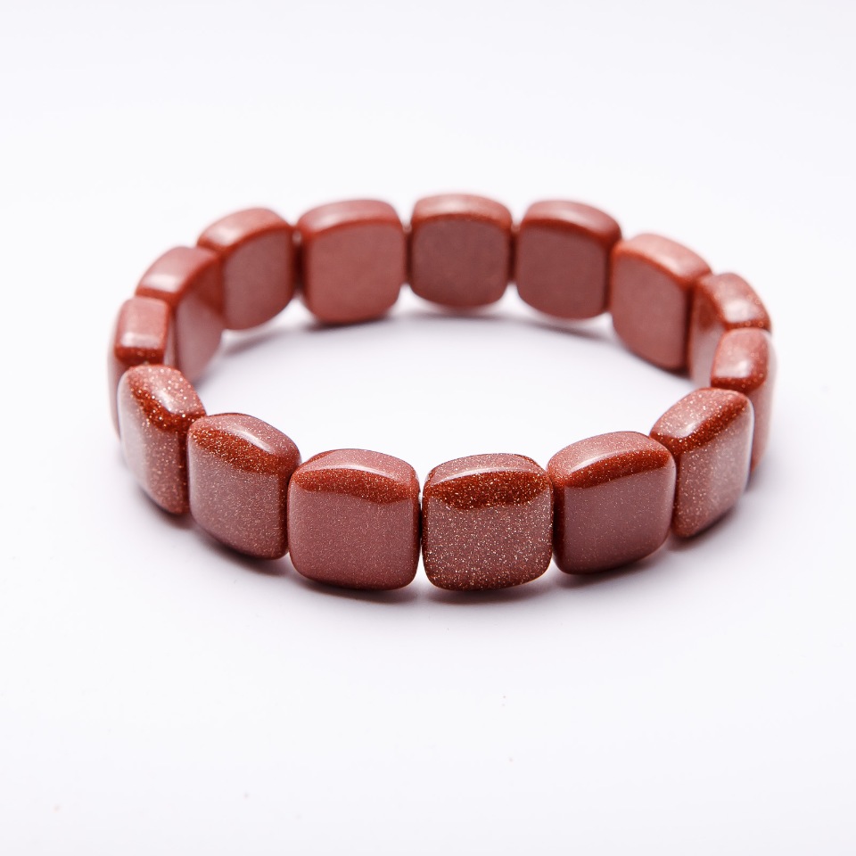 Bransoletka z kamienia awenturynu (syntetycznego) „złoty piasek” na elastycznej gumce, ogniwo 12×12 mm, obwód 18 cm