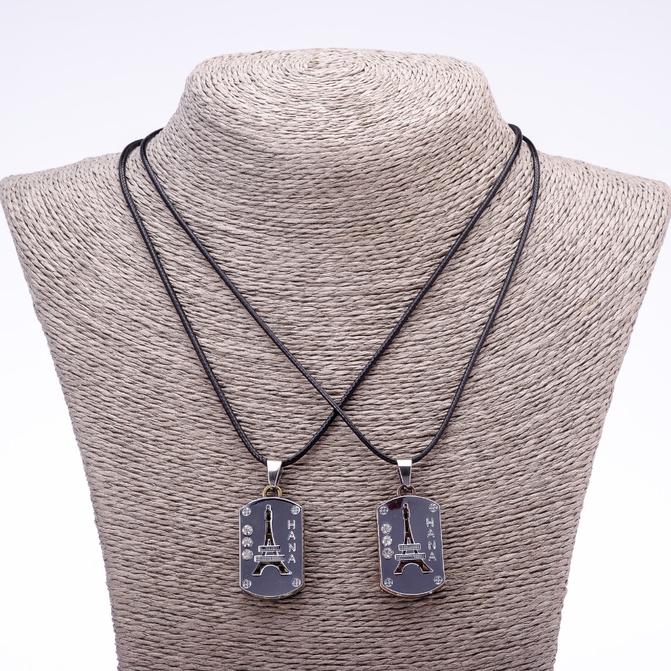 Duetowy wisiorek przyjaźni „Wieża Eiffla” na sznurek, długość 45 cm, średnica 20×30 mm, kolor metalu „srebro”
