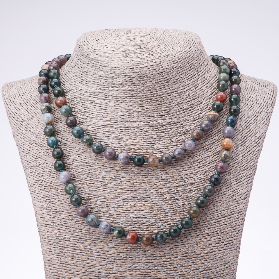 Długi naszyjnik z jaspisu z naturalnego kamienia, wielobarwny, gładkie kulki, średnica 8 mm, długość 120 cm