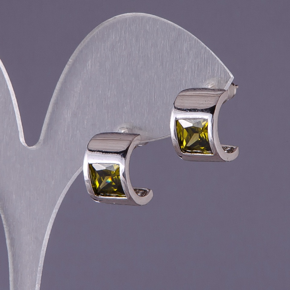 Kolczyki z zielonymi kryształami 13×9 mm