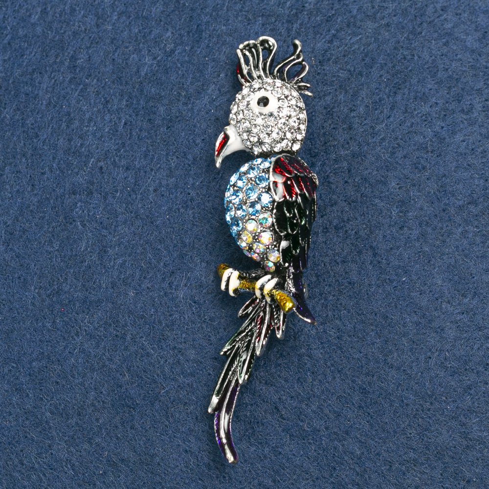 Broszka „Papuga Kakadu” 7×1,5 cm ze szarego metalu