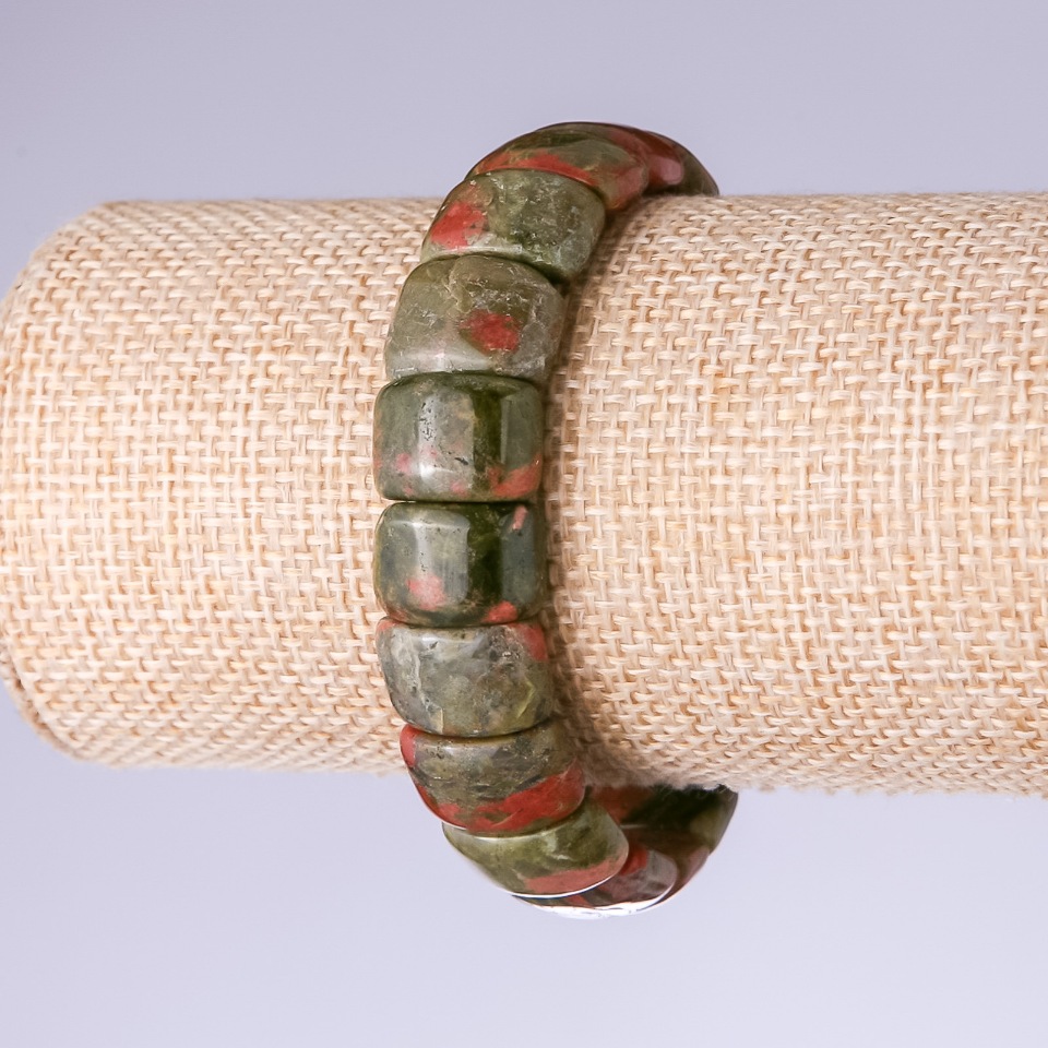 Bransoletka z heliotropowego jaspisu, ogniwo 15×11 mm na elastycznej gumce