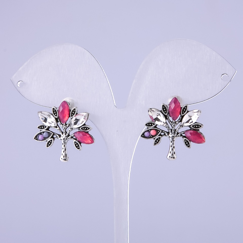 Kolczyki Drzewa z czerwonymi kryształami 22×22 mm
