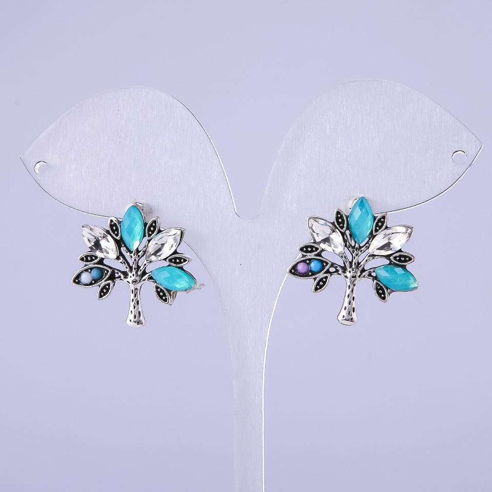 Kolczyki Drzewa z zielonymi kryształami 22×22 mm