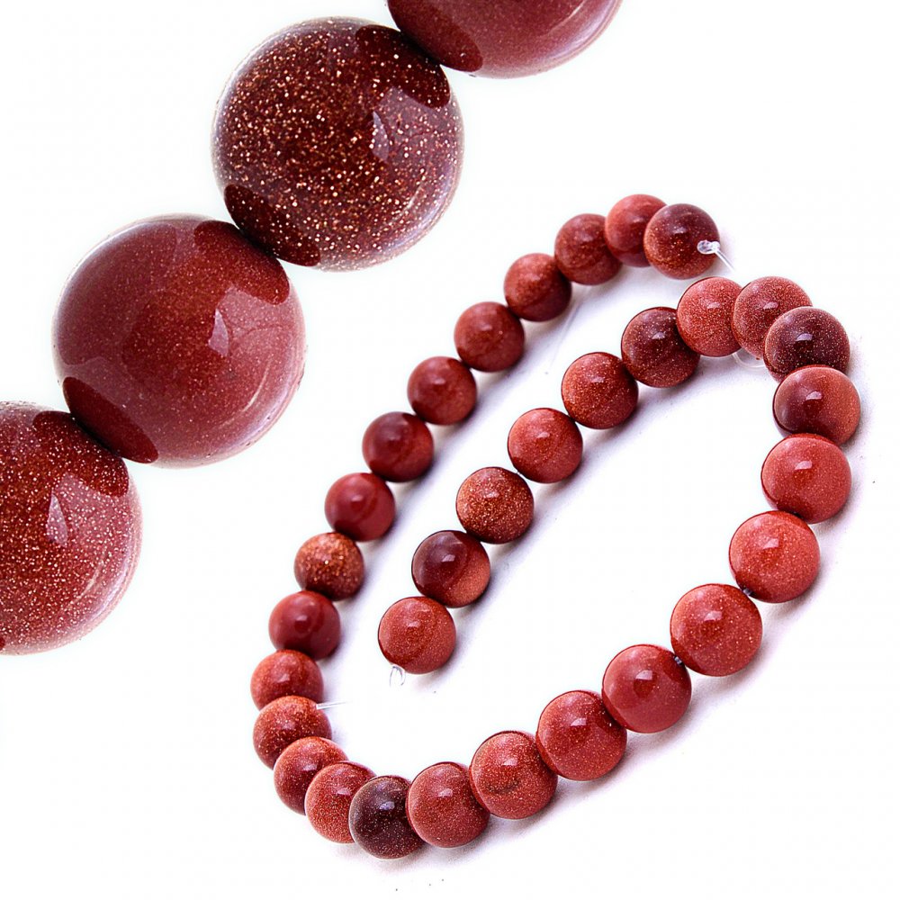 Koraliki z naturalnego kamienia na nitce awenturyn – Złoty piasek, 12 mm, długość 36,5 cm