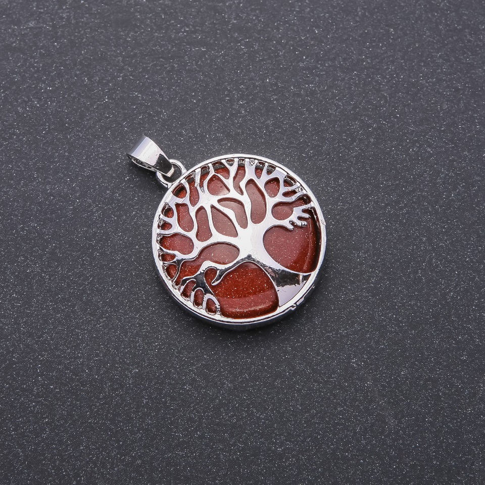 Wisiorek z kamienia awenturynu „Złoty piasek” (syntetyczny) w oprawie „Drzewo życia”, średnica 27 mm