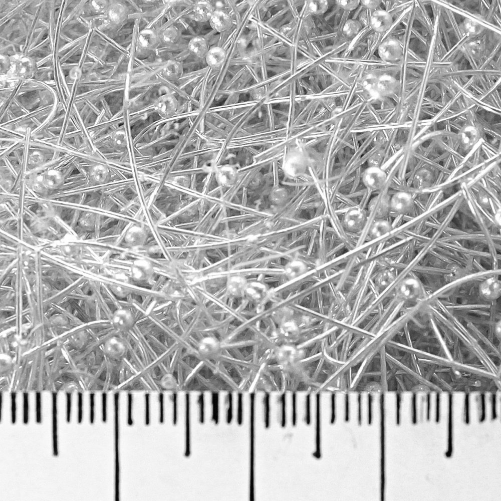 Furnitura szpilek jubilerskich z kapeluszkiem-kulką ze światłego metalu, długość 40 mm, masa 390 g