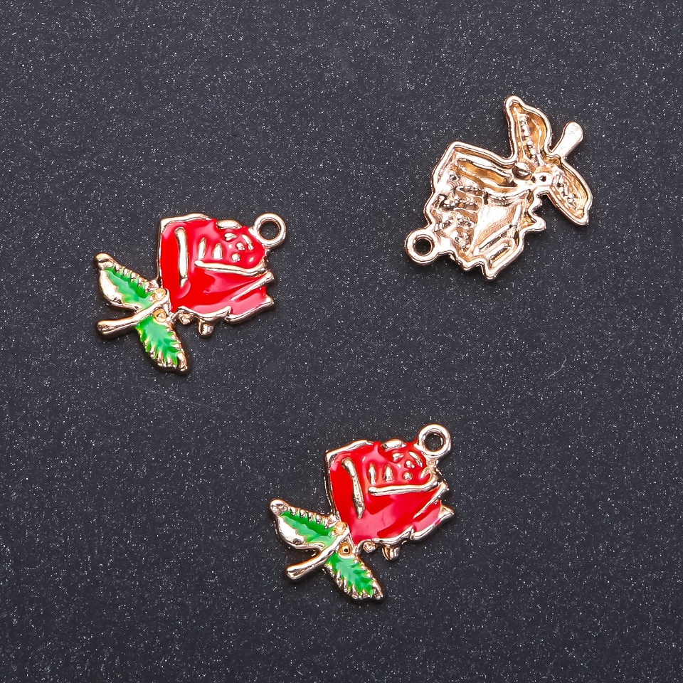 Zawieszka ozdobna «Róża» złoto-emalia, średnica 17 mm, długość 5 mm, średnica 1,95 mm, opakowanie 6 szt. (+ -)