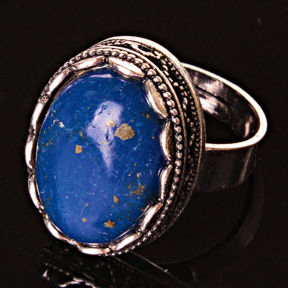 OKAZJA Pierścionek z lazurytem w oprawie „zębik” „M” owalny kamień 2,1×1,6 cm bez rozmiaru