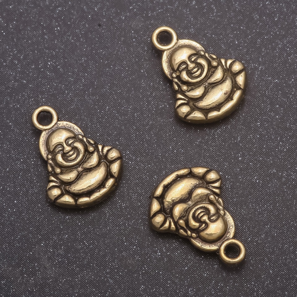 Zawieszka Budda – okucia jubilerskie, średnica 14×10 mm, średnica otworu 1,5 mm, masa 20 g, +/- 22 szt.