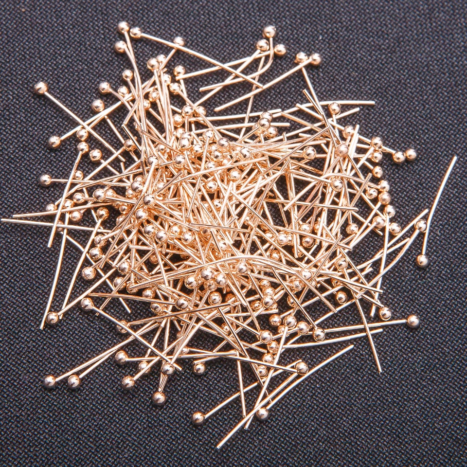 Okucia do biżuterii: szpilka z kulką, żółty metal, 40 mm