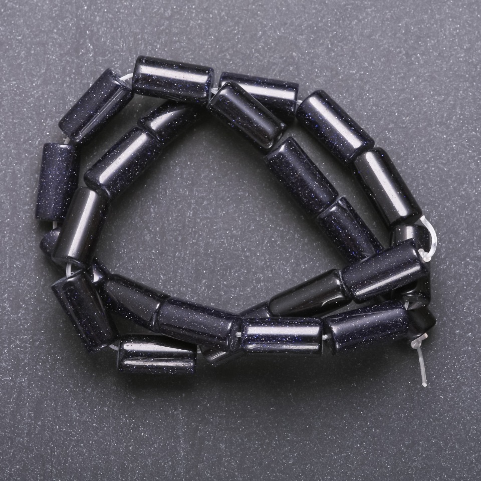 Koraliki z naturalnego kamienia awenturyn – Niebieski Piasek: Noc Kairu, na nitce, cylindryczne, średnica 8×17 mm, długość 40 cm