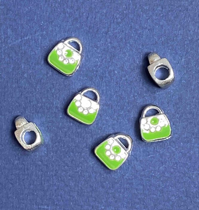 Koralik-charm Pandora, jasnoszary metal, zielona torebka, 10 mm, opakowanie 6 szt.