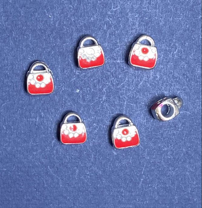 Koralik Pandora - charm w kształcie małej czerwonej torebki, 10 mm, opakowanie 6 szt.