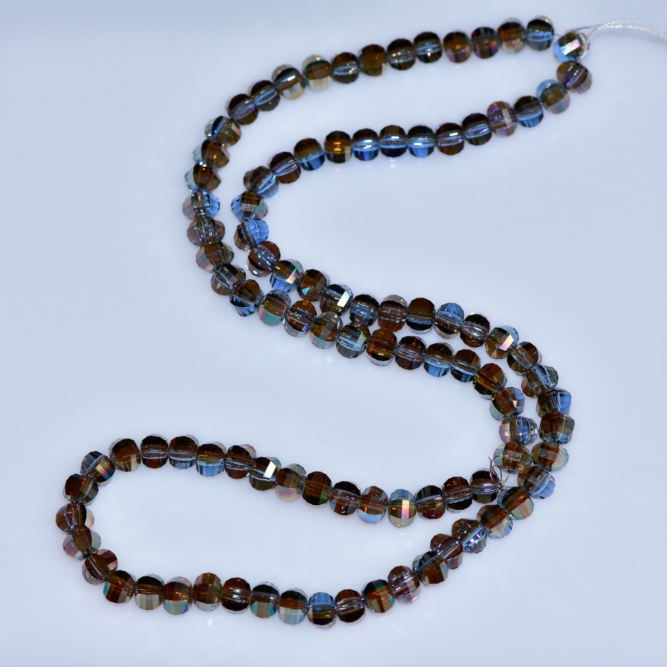 Kryształowe koraliki w stylu Swarovskiego, niebieskie fasetowane kuleczki z napylaniem benzynowym, średnica 5×4 mm, na nici, długość 48 cm