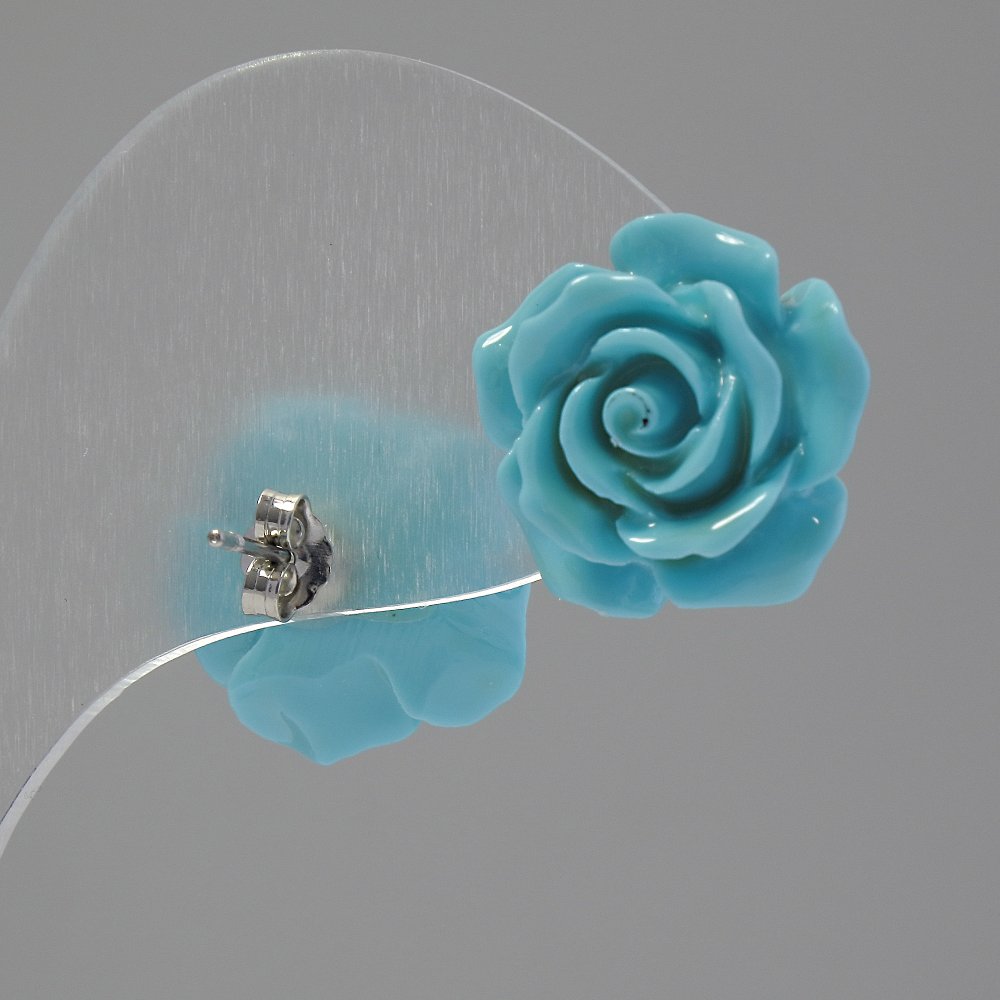 Kolczyki sztyfty «Róża mini-1,5» z czerwonej gliny polimerowej, metal pod „srebro” Ø15 mm