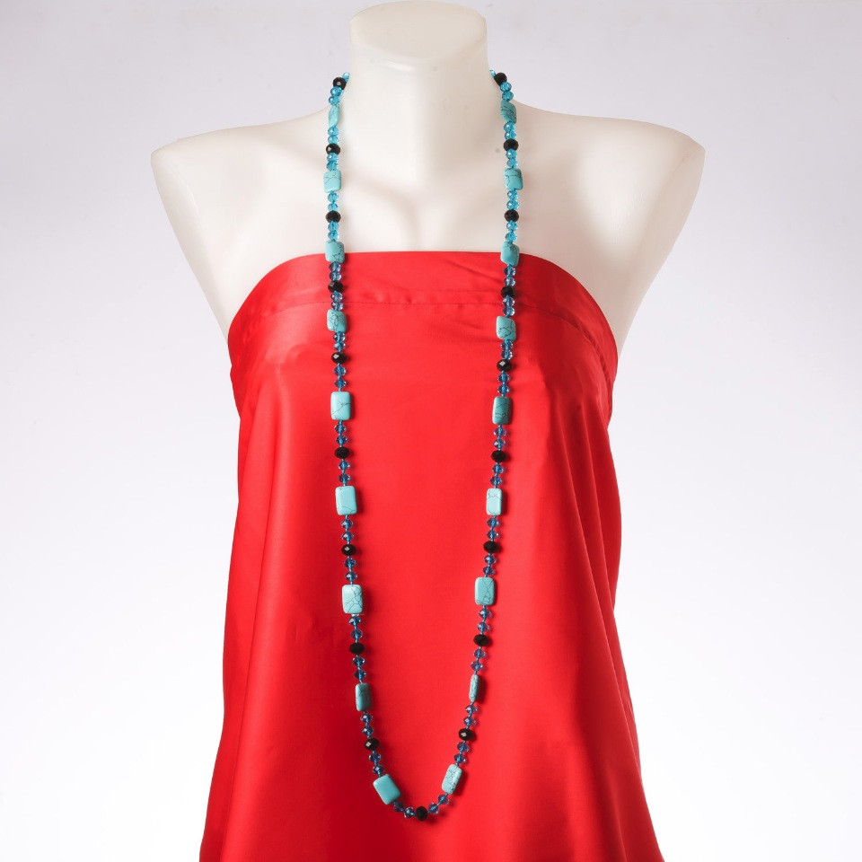 Wyprzedaż naszyjnika długiego „Gwiazdozbiór Oriona” z naturalnym turkusem, czeskim kryształem, długość 120 cm