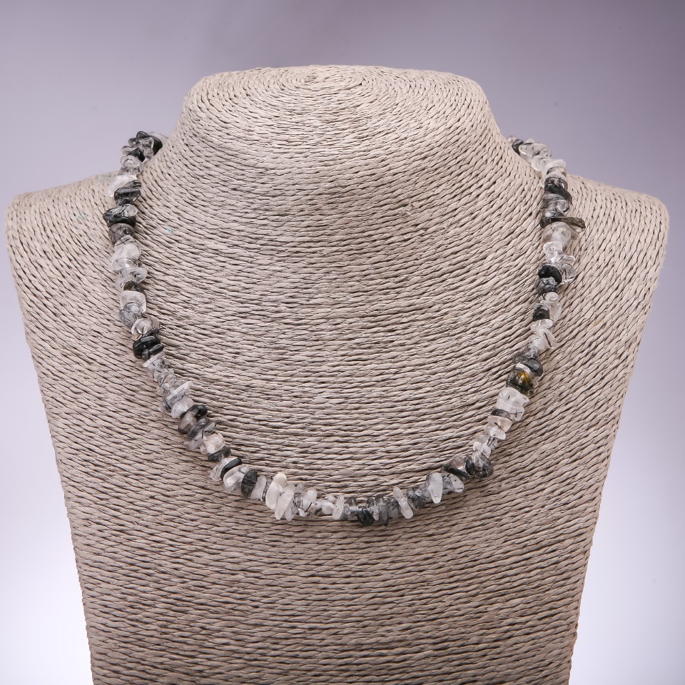 Naszyjnik z kwarcu rutylowego włochatego, drobne kuleczki, średnica 7 mm, długość 45 cm