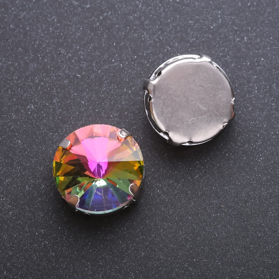 Cena za opakowanie /10 szt. Przyszywany kryształ rivoli w czapie okrągły 18 mm zielono-żółty