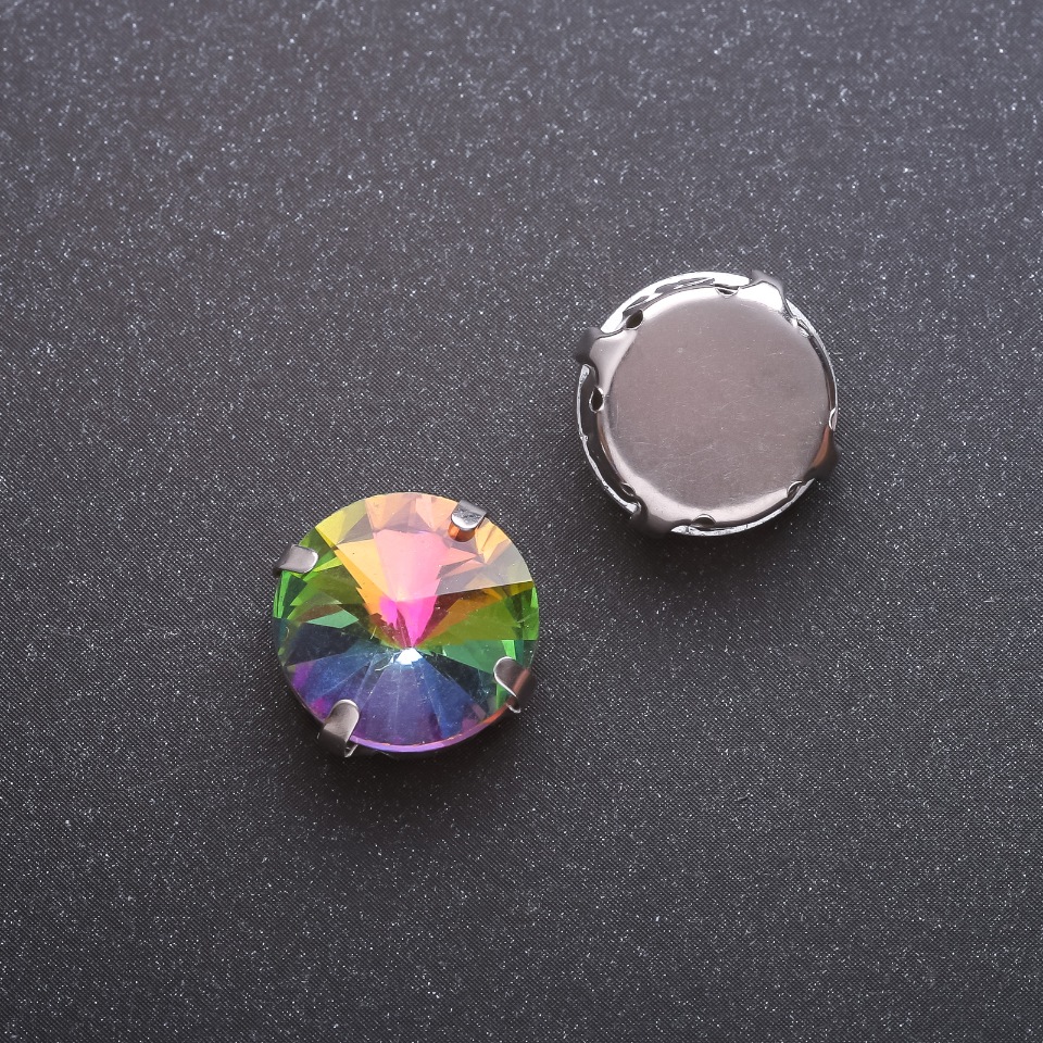 Kryształ Rivoli naszywany w czapie, okrągły 13 mm, żółto-zielony