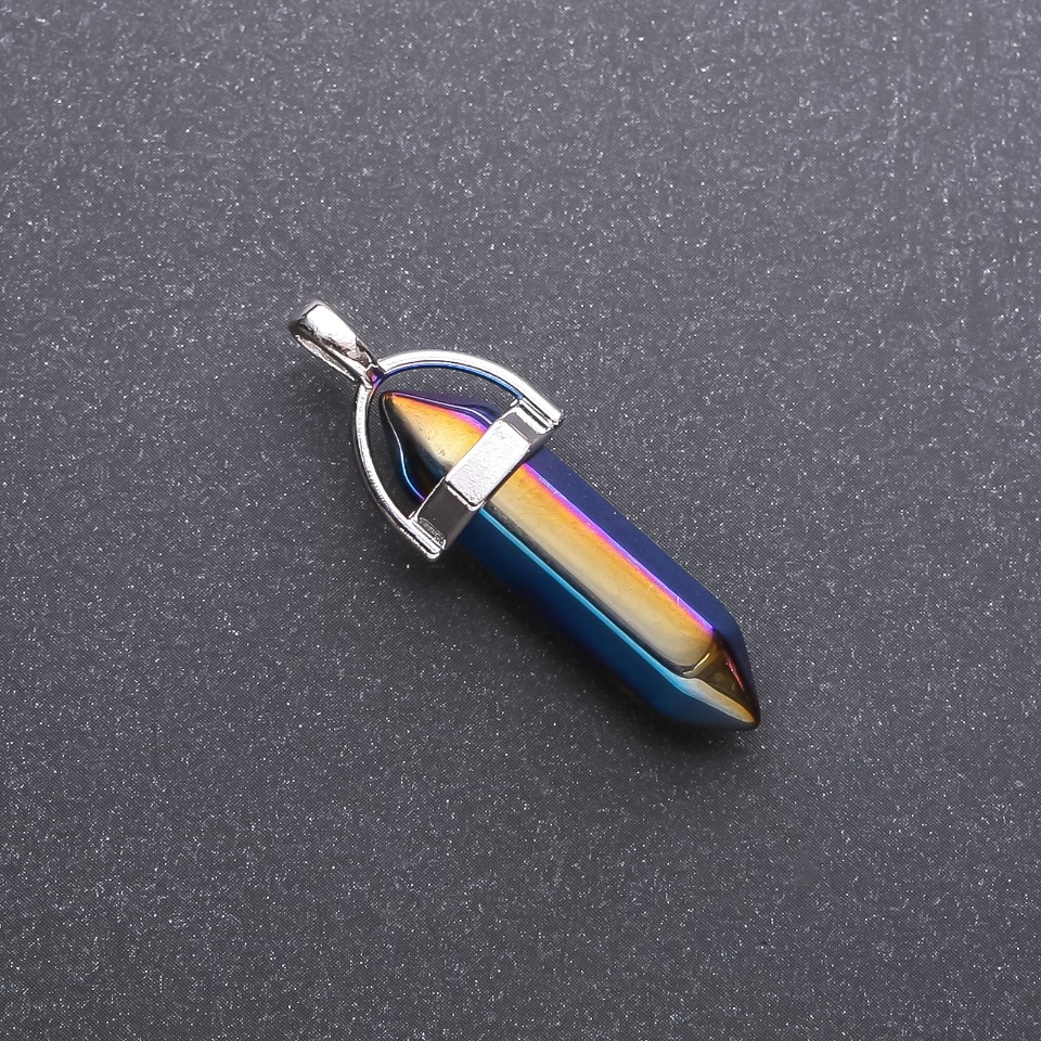 Wisiorek sześciokątny niebieski «benzyna» 8×35×40 mm