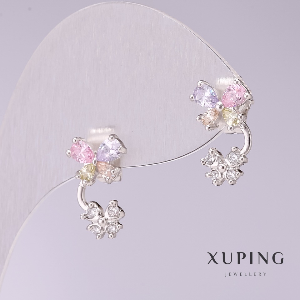 Kolczyki Xuping «Motyle» z kolorowymi kamieniami 15×9 mm rodowane