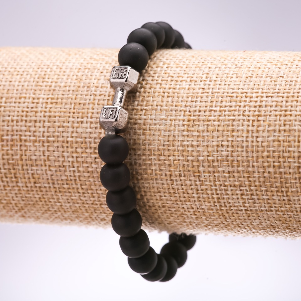 Bransoletka na gumce z szungitu (sztuczny) Hantel, średnica 10 mm, długość 18 cm +